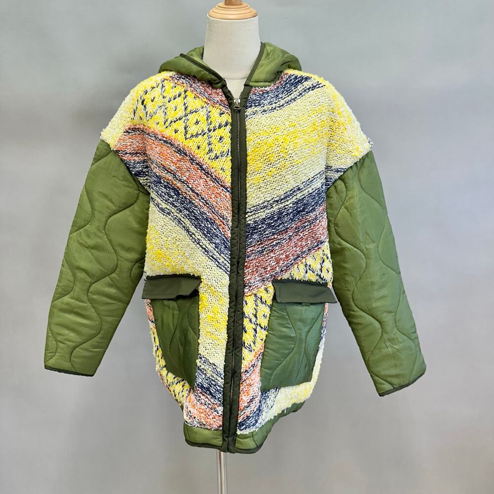Pilcro Baja Knit & Quilted Puffer Liner Coat Size XS Boho Oversized Boxy - Picture 2 of 16